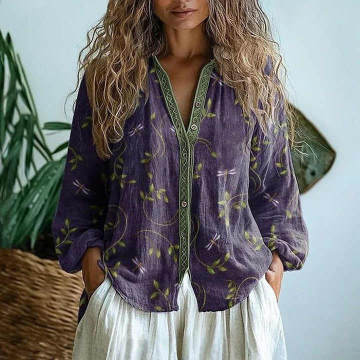 Ambre™ Vintage Leaf Print Blouse