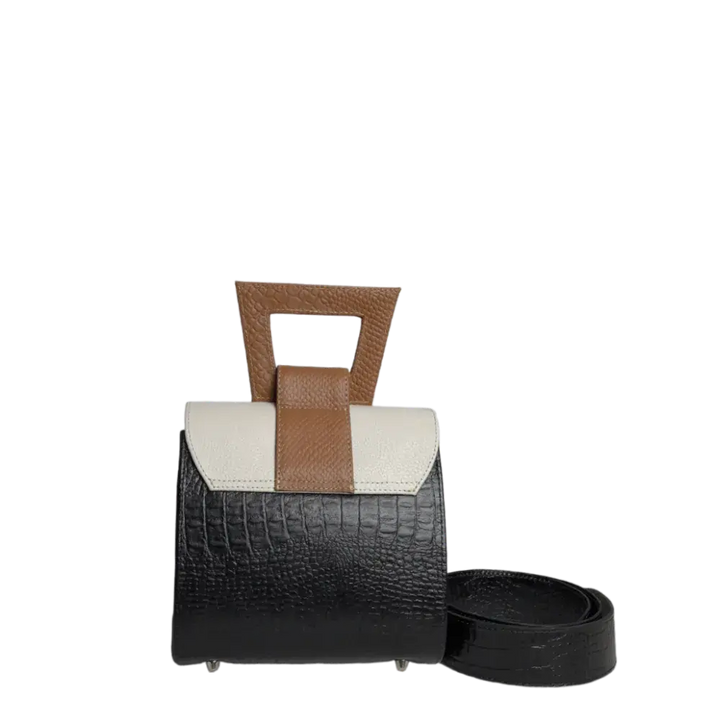 Clara Reptile Black Leather Handbag for Women with Baby Powder