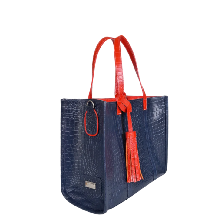 Greta Women's Handbag in Dark Blue with Reptile Print