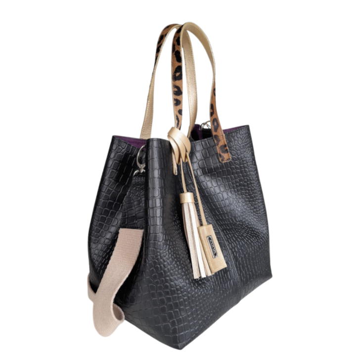 Giulia Reptil Black Leather Handbag for Women