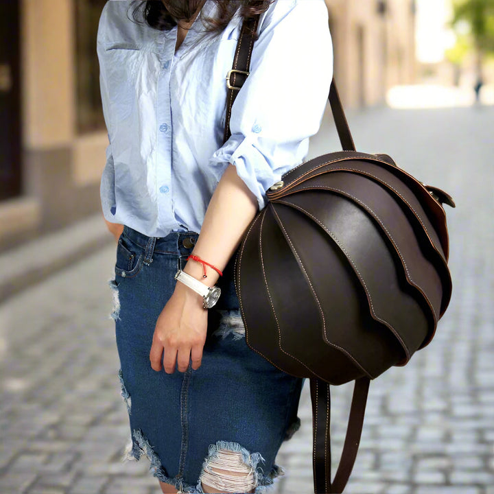 Leather Backpack in Beetle Style for Women
