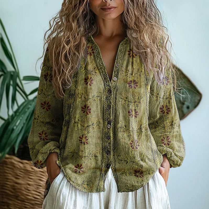 Ambre™ Vintage Leaf Print Blouse