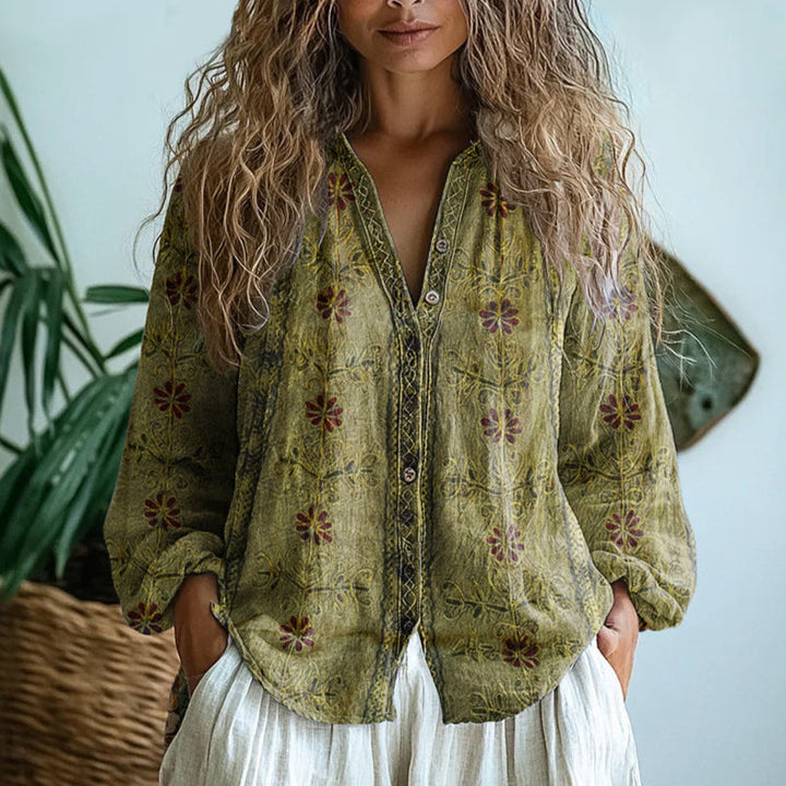 Ambre™ Vintage Leaf Print Blouse